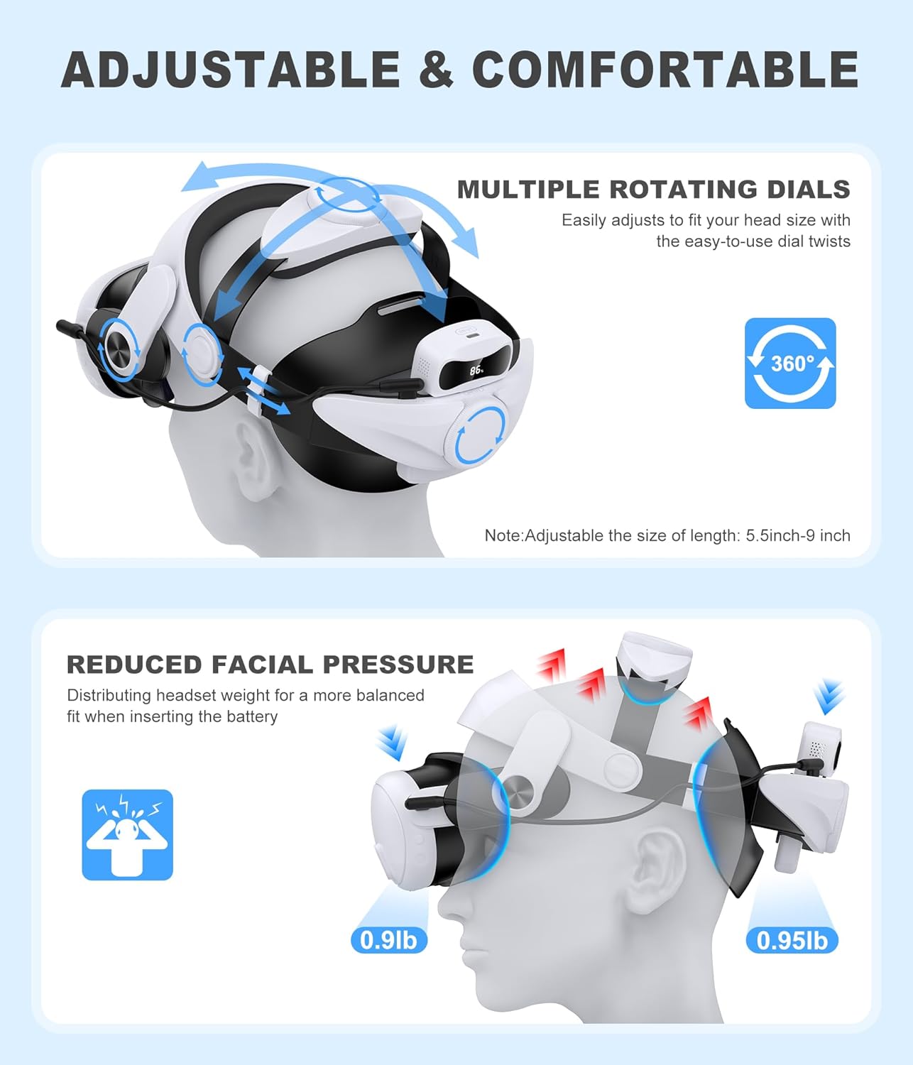 DXKK Head Strap for Meta Quest 3/3S/2, VR Headset Strap with Digital Battery and Charger Dock - Balanced & Extended 4H, Flip-Up Design, Adjustable Double Dials, Enhanced Comfort - Image 6