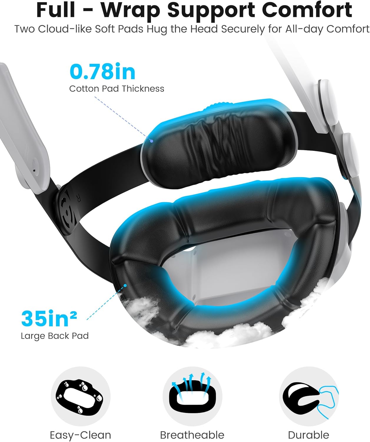 Kawaye for Meta Quest 3S/Quest 2/Quest 3 Head Strap with 7500mAh Hot-Swap Battery Pack, Double Knobs Adjustable VR Headset Strap with Two Large Support Pad Enhanced Support, Reduce Pressure - Image 2