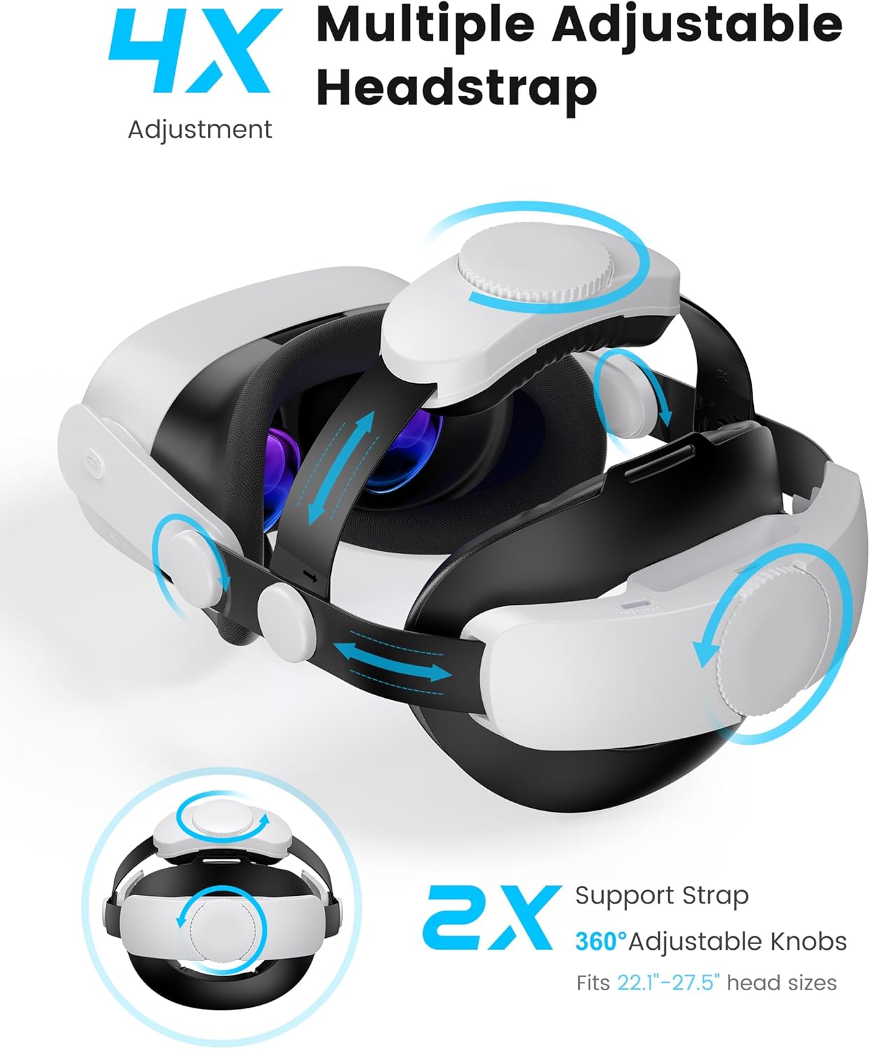 Kawaye for Meta Quest 3S/Quest 2/Quest 3 Head Strap with 7500mAh Hot-Swap Battery Pack, Double Knobs Adjustable VR Headset Strap with Two Large Support Pad Enhanced Support, Reduce Pressure - Image 4