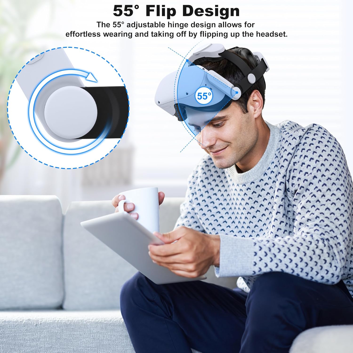 Kawaye for Meta Quest 3S/Quest 2/Quest 3 Head Strap with 7500mAh Hot-Swap Battery Pack, Double Knobs Adjustable VR Headset Strap with Two Large Support Pad Enhanced Support, Reduce Pressure - Image 8