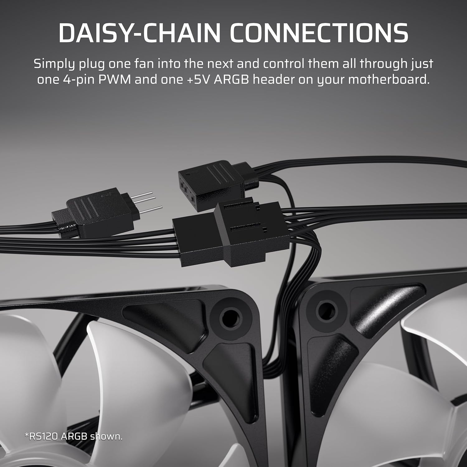 Corsair RS120-R ARGB 120mm PWM ARGB Reverse Fans – Reverse Rotor, +5V ARGB Connections, Eight RGB LEDs, High Static Pressure, Daisy-Chain, Magnetic Dome Bearing, Zero RPM Mode – Triple Pack – White - Image 5
