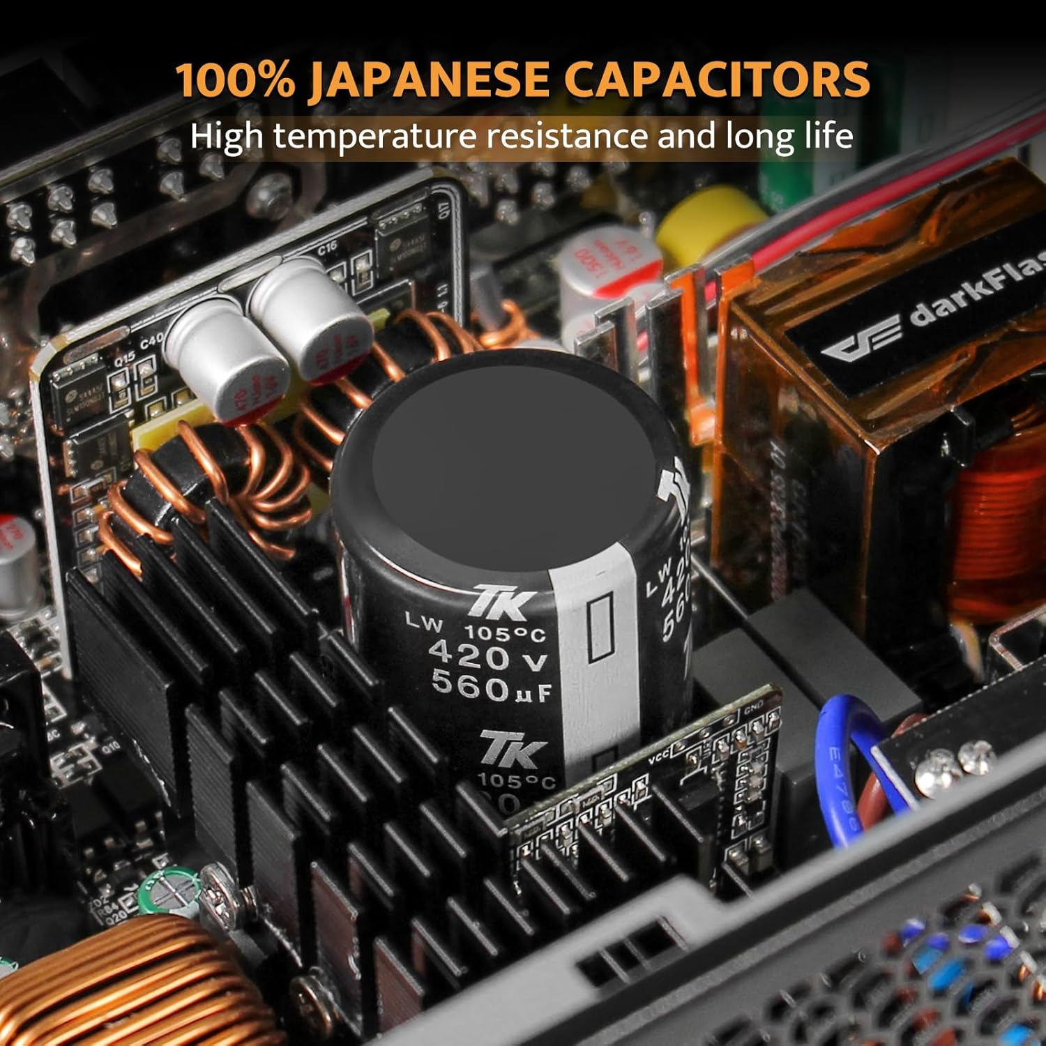 darkFlash PMT Fully Modular Power Supply ATX 3.1& PCIe 5.1 Ready, 2 x 12VHPWR Cable Included, 100% Japanese 105°C Capacitors, 80 Plus Gold Gaming PSU (80+ Gold (ATX 3.1) WT, 850 Watts) - Image 3