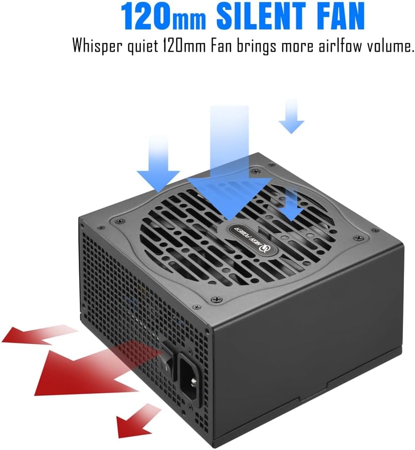 HIGH POWER 600W Power Supply, 80 Plus Gold Certified PSU, Continuous Power with 120mm Whisper Quiet Fan, ATX 12V V2.3/EPS 12V Active PFC Reliable Performance, Energy-Efficient - Image 6