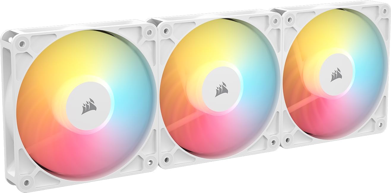 Corsair RS120-R ARGB 120mm PWM ARGB Reverse Fans – Reverse Rotor, +5V ARGB Connections, Eight RGB LEDs, High Static Pressure, Daisy-Chain, Magnetic Dome Bearing, Zero RPM Mode – Triple Pack – White