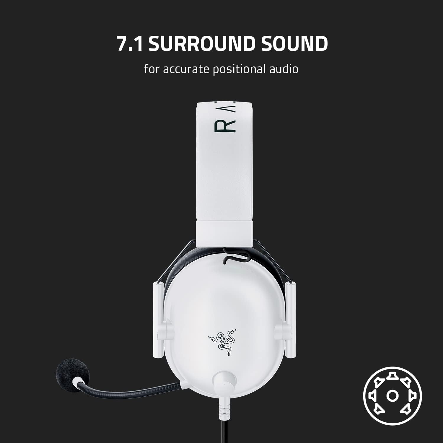 Razer BlackShark V2 X Gaming Headset: 7.1 Surround Sound - 50mm Drivers - Memory Foam Cushion - for PC, Mac, PS4, PS5, Switch - 3.5mm Audio Jack - White - Image 7