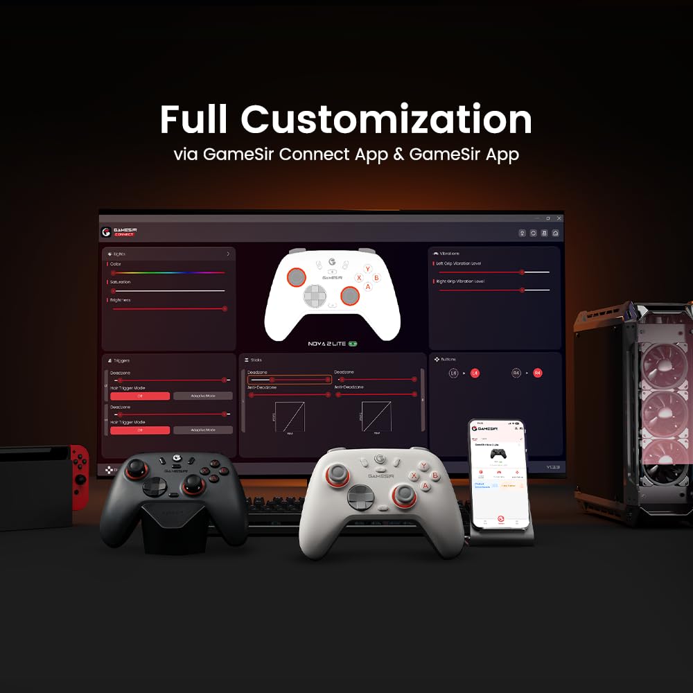 GameSir Nova Lite 2 Wireless PC Controller with Hall Effect Joysticks & Triggers, 2.4G & Wired 1000Hz Polling Rate, Remappable Buttons - Compatible with PC/Switch/Steam/Android (Grey) - Image 8
