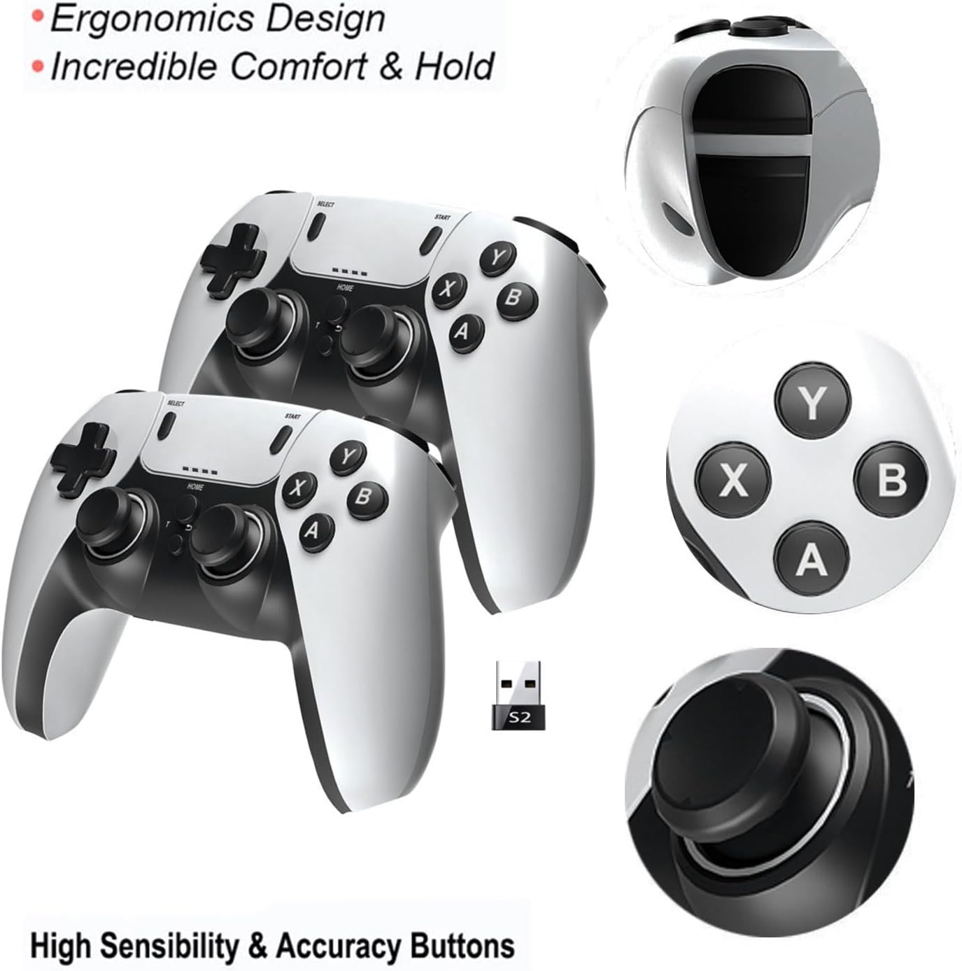 USB Twin Wireless Controller for Retro Game Emulator Gamepad Rechargeable Remote Joystick Joypad for Windows PC,Raspberry Pi,Smart TV/Game Stick/Box, Projector with Emuelec,Batocera,Lakka,RetroArch - Image 4
