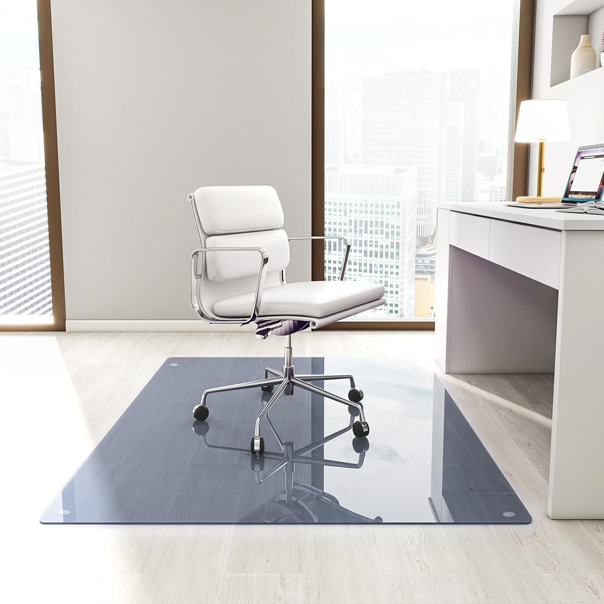Tempered Glass Floor Mat for Office Chair, 36" x 46" Heavy Duty Hard Office Chair Mat, for Carpeted or Hard Floor, with 4 Anti-Slip Pads, Grey - Image 2