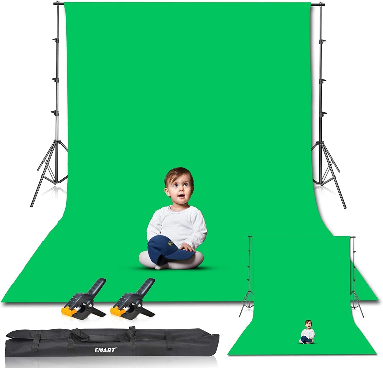 EMART 8.5 x 10ft Green Screen Backdrop Kit with Tripod Stand, Photography Background Support System with 10 x12ft 100% Cotton Muslin Chromakey Backdrop for Photo Studio, Video Shooting, Live Streaming - Image 2