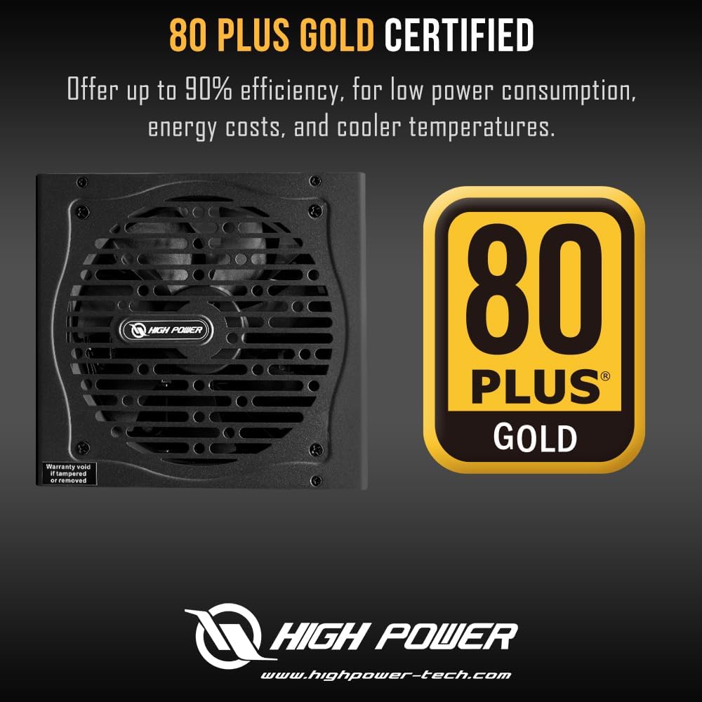 HIGH POWER 600W Power Supply, 80 Plus Gold Certified PSU, Continuous Power with 120mm Whisper Quiet Fan, ATX 12V V2.3/EPS 12V Active PFC Reliable Performance, Energy-Efficient - Image 2