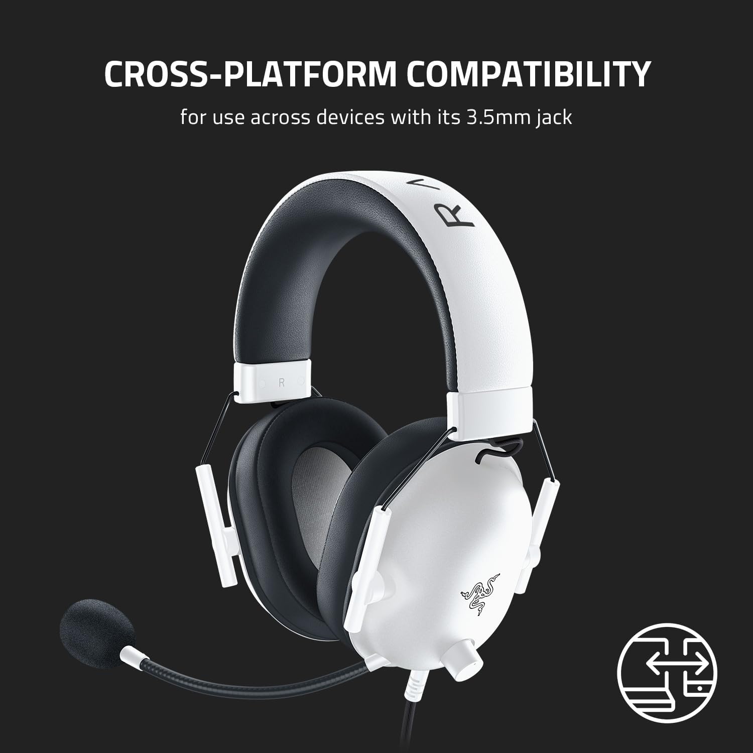 Razer BlackShark V2 X Gaming Headset: 7.1 Surround Sound - 50mm Drivers - Memory Foam Cushion - for PC, Mac, PS4, PS5, Switch - 3.5mm Audio Jack - White - Image 8