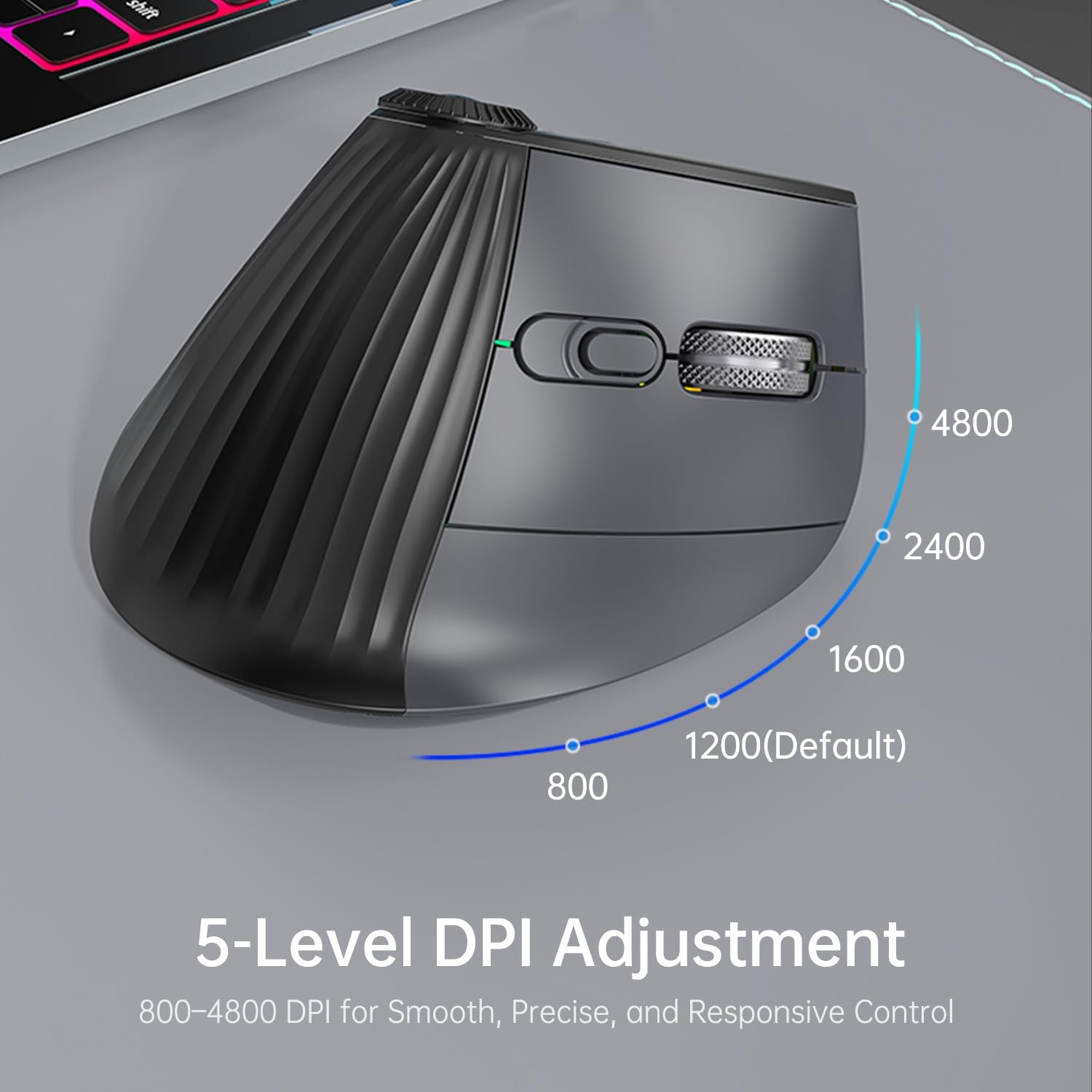 Ergonomic Vertical Mouse Wireless, Rechargeable Bluetooth Ultra-Fast Scrolling 4800 DPI Ergo Mouse, 2.4G Quiet Clicks 6 Buttons RGB Optical Mice, 3 Multi-Device Connectivity for Mac, Laptop - Image 3