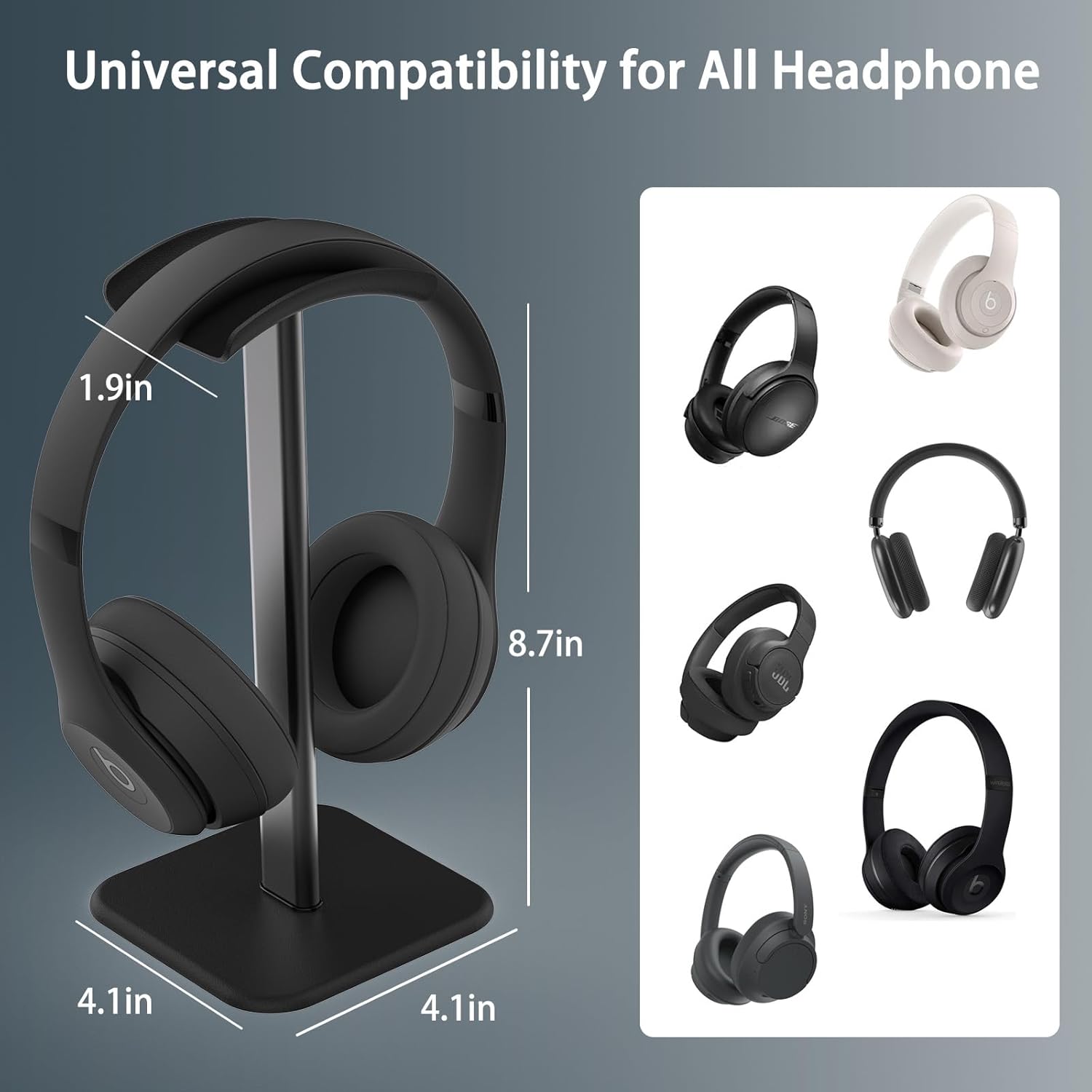 Headphone Stand for Desk - Headset Stand with Aluminum Hanger and Plastic Headrest, Headphone Holder for AirPods Max, Sony, Bose, Beats and More (Black) - Image 3