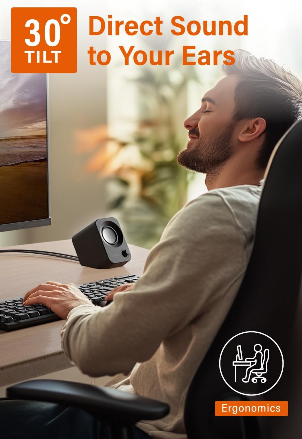 FUNLOGY Speaker - 14W Stereo PC Speakers, USB Powered, Compact Size with 30° Tilt Design, Volume Dial Control, for Desktop, Laptop, Monitor, Gaming Consoles, Black - Image 2