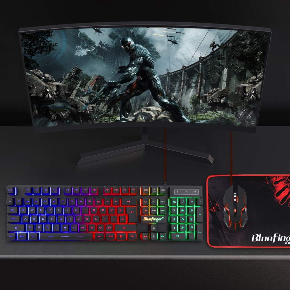 BlueFinger RGB Gaming Keyboard and Backlit Mouse Combo, USB Wired, LED Gaming Set for Laptop PC Computer Game and Work - Image 2