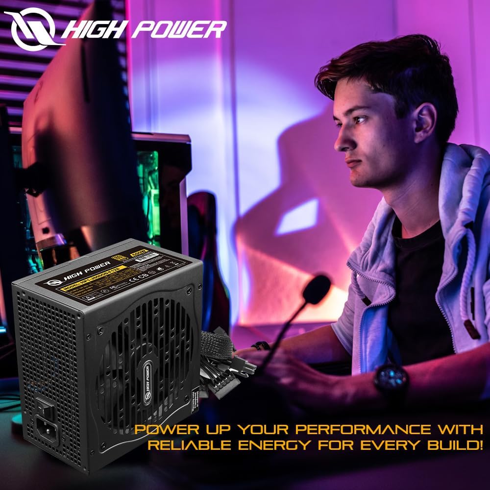 HIGH POWER 600W Power Supply, 80 Plus Gold Certified PSU, Continuous Power with 120mm Whisper Quiet Fan, ATX 12V V2.3/EPS 12V Active PFC Reliable Performance, Energy-Efficient - Image 3