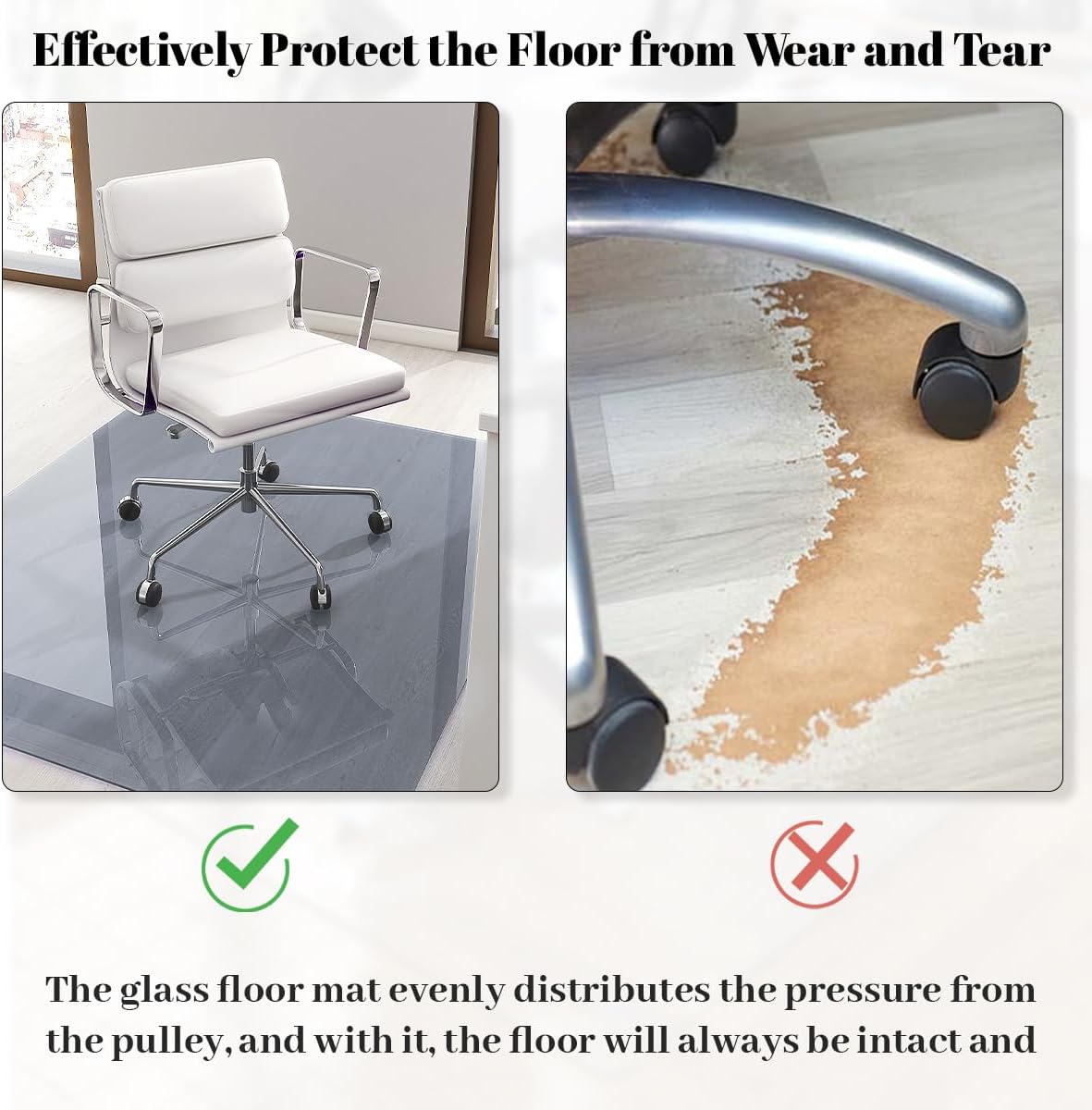 Tempered Glass Floor Mat for Office Chair, 36" x 46" Heavy Duty Hard Office Chair Mat, for Carpeted or Hard Floor, with 4 Anti-Slip Pads, Grey - Image 5