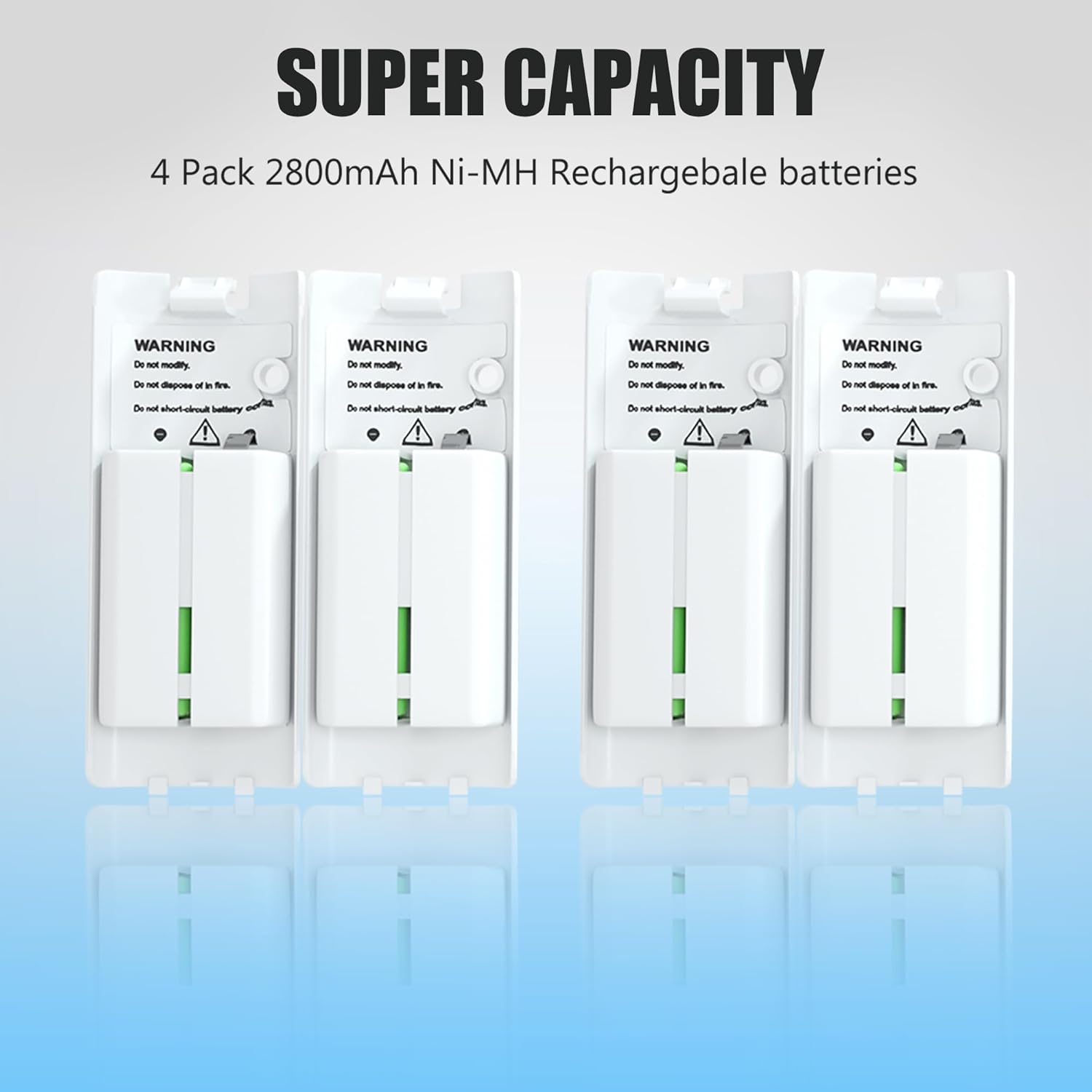 4-in-1 Charging Station for Wii&Wii U Remote Controller,Charger with 4 Rechargeable Battery Packs (4 Port Charging Station+4 pcs 2800mAh Replacement Batteries+USB Cable),Remote Not Included - Image 4