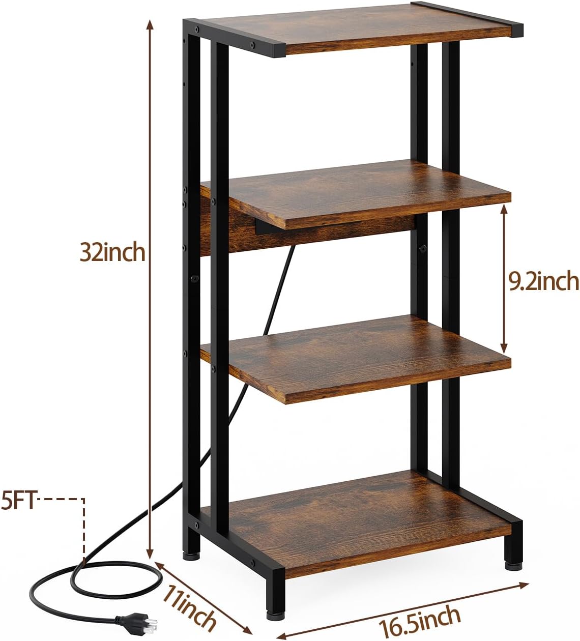 X-cosrack 16.5" Game Console Shelf, Small 4-Tier Video Gaming Consoles Stand with Outlet, Narrow Stereo Cabinet AV Media Stand, Corner Audio Rack for PS5,Xbox,Game Console,TV Box,WiFi Router - Image 3