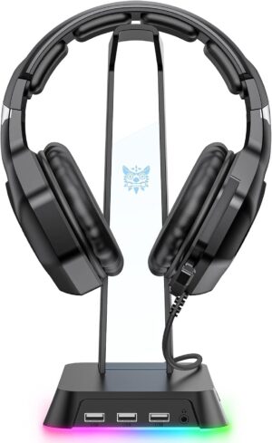 PHNIXGAM RGB Headphone Stand with 3...