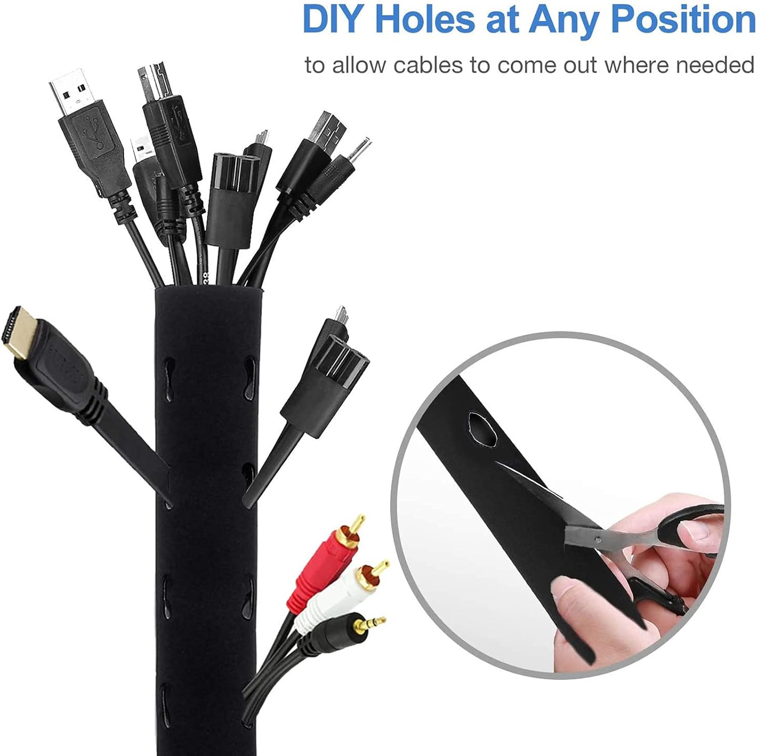 JOTO 4 Pack Cable Management Sleeve, 19-20 Inches Cord Organizer System with Zipper for TV Computer Office Home Entertainment, Flexible Cable Sleeve Wrap Cover Wire Hider System -Black - Image 5