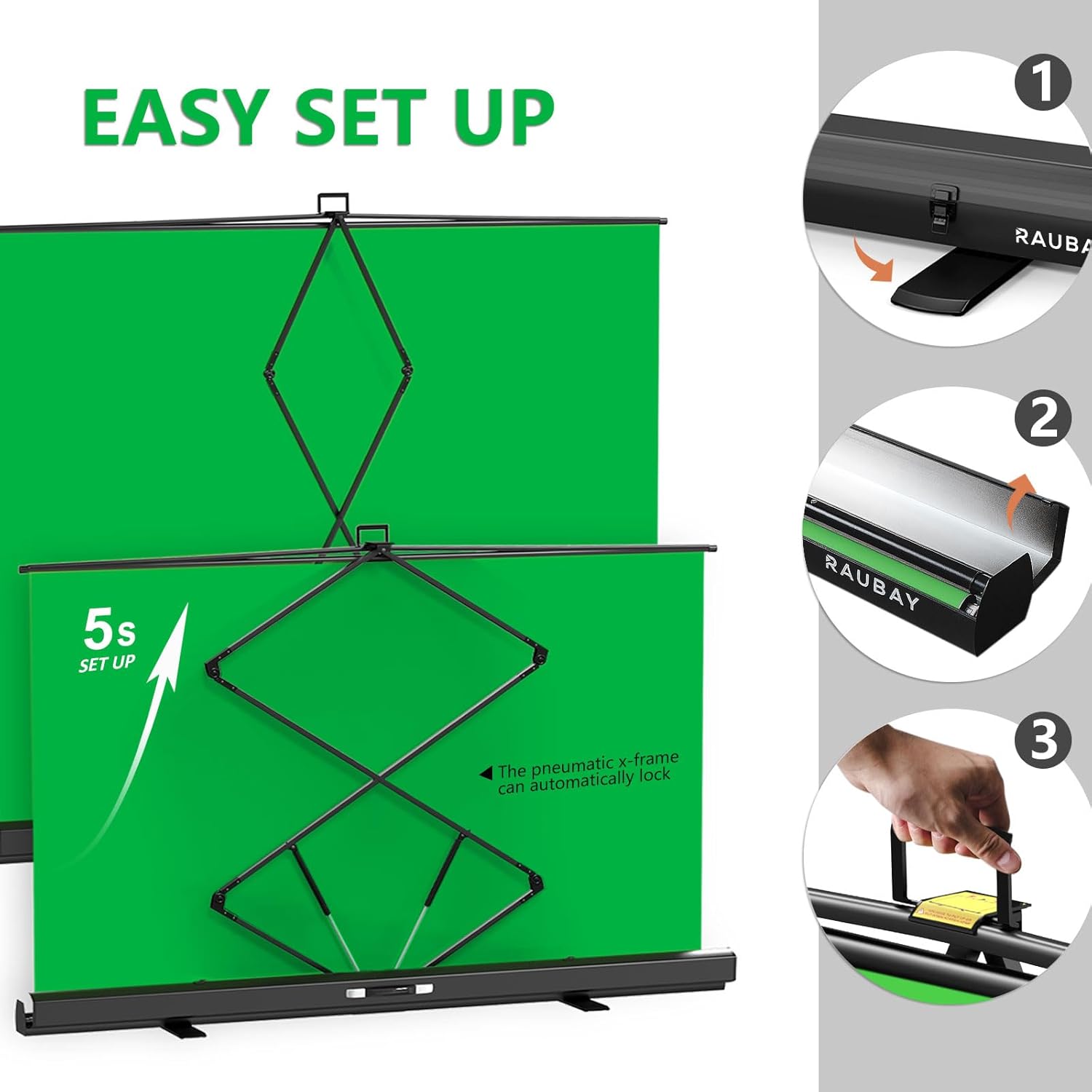 【Wider Style】 RAUBAY 78.7 x 82.7in Large Collapsible Green Screen Backdrop Portable Retractable Chroma Key Panel Photo Background with Stand for Video Conference, Photographic Studio, Streaming - Image 4
