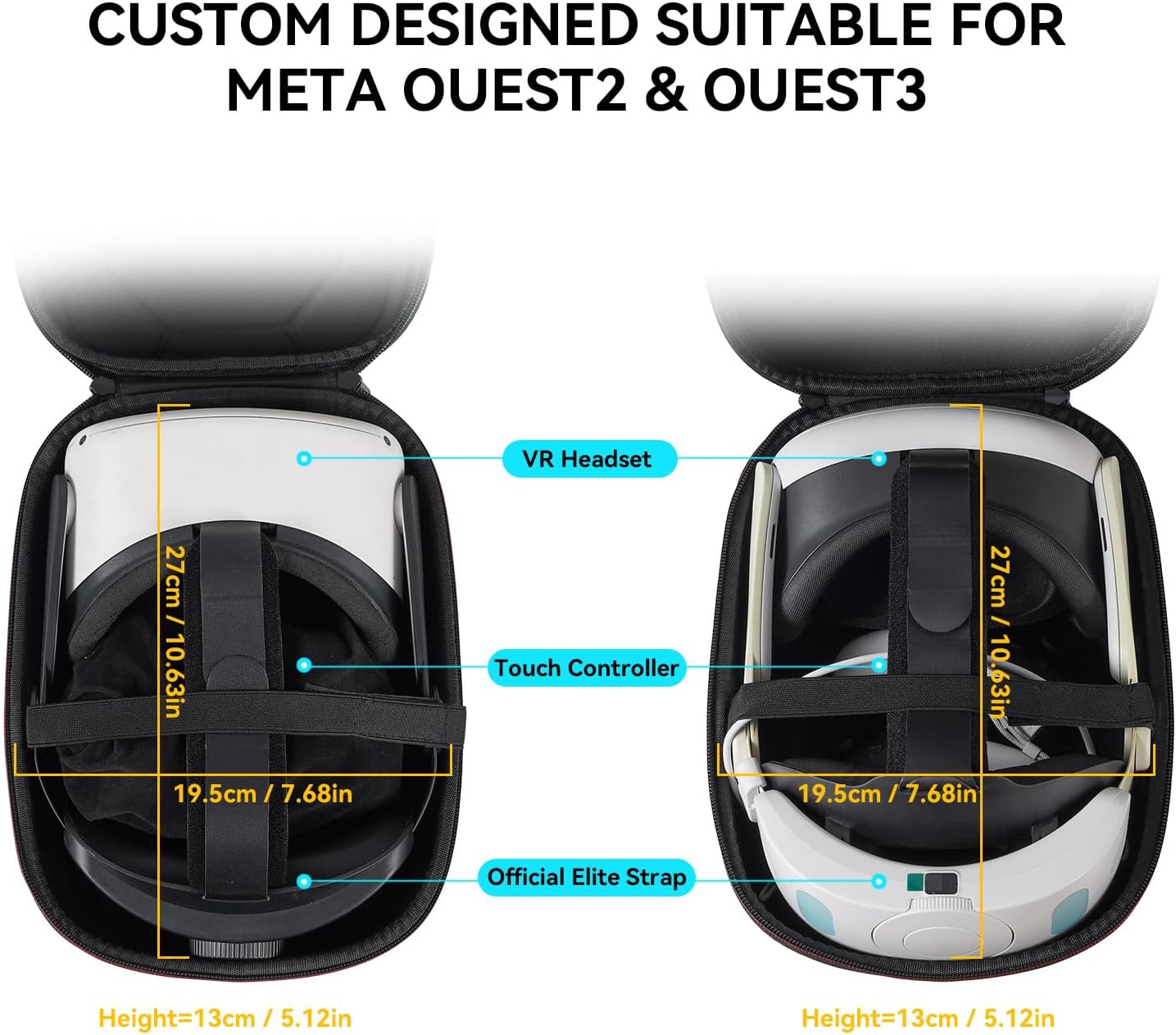 Hard Carrying Case Compatible with Meta Quest 3S/Quest 3/Oculus Quest 2/VP/Pico4,Compatible with VR Headsetible with Battery Elite Strap,Controllers and Other Accessories,Hard Shell Case-Black - Image 5