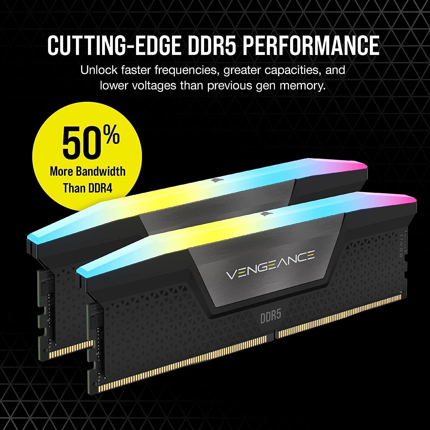 CORSAIR Vengeance RGB DDR5 RAM 32GB (2x16GB) Up to 6000MHz CL36-44-44-96 1.35V Intel XMP 3.0 Computer Memory – Black (CMH32GX5M2E6000C36) - Image 3