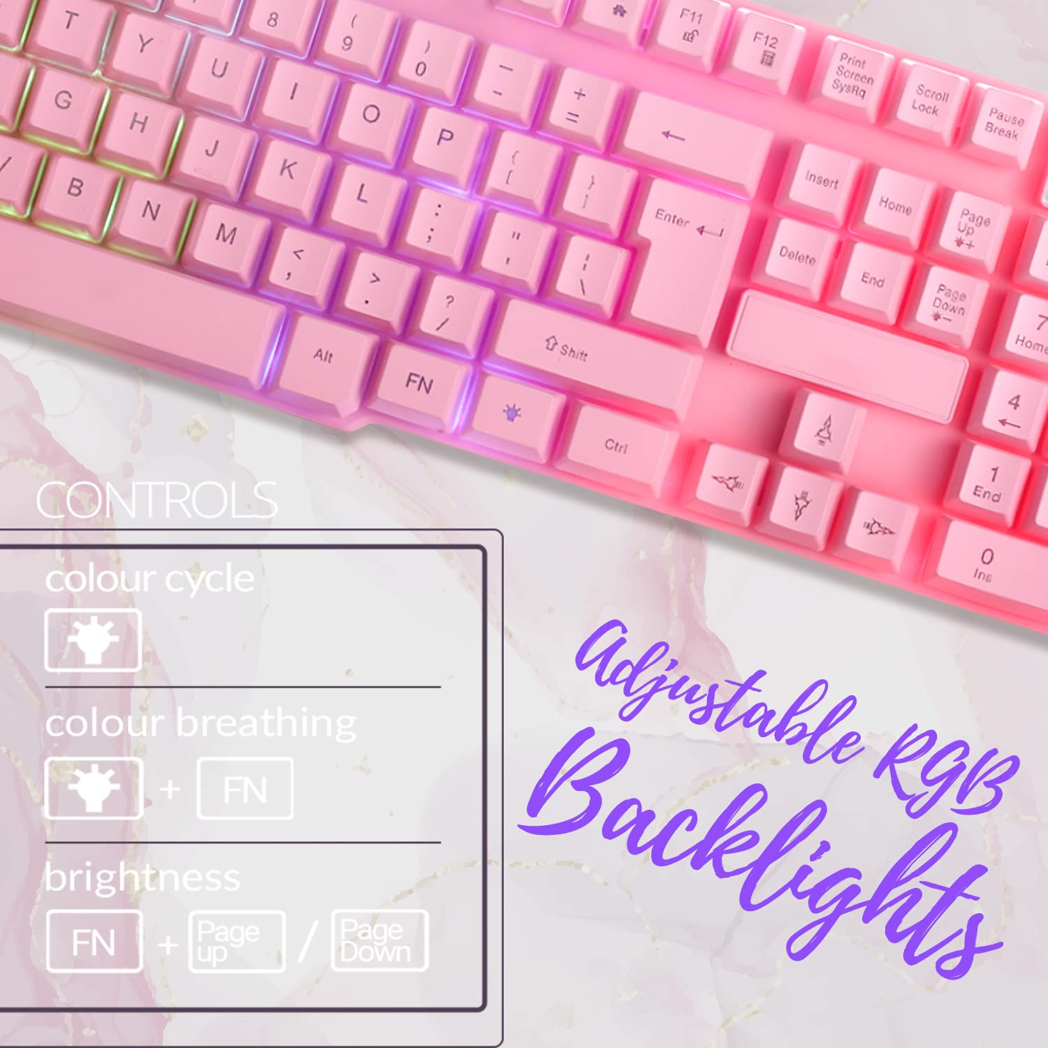 Pink Gaming Keyboard and Mouse Headset Headphones and Mouse pad, Wired LED RGB Backlight Bundle Pink PC Accessories for Gamers and Xbox and PS4 PS5 Nintendo Switch Users - 4in1 Edition Hornet RX-250 - Image 3