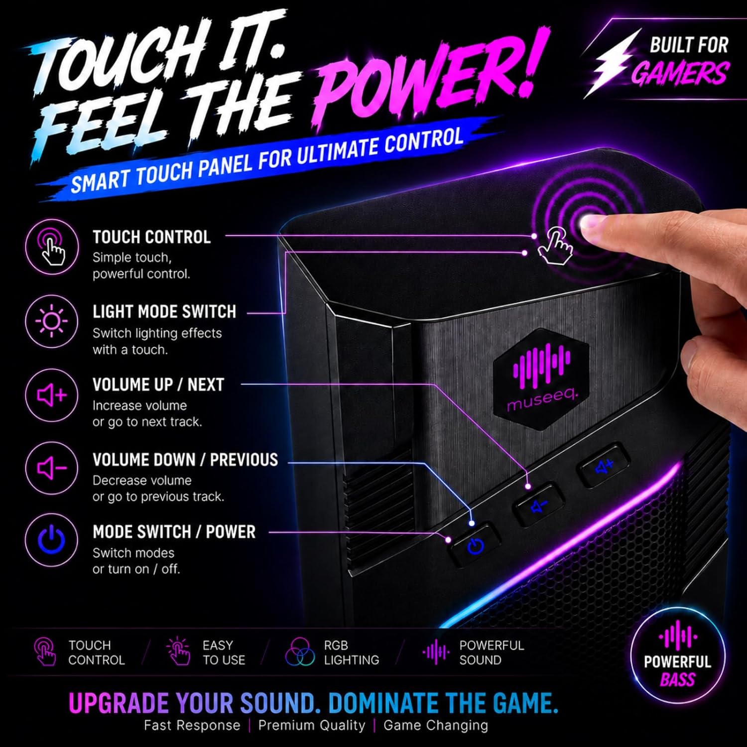 W-206RE RGB Gaming Speakers for PC, Bluetooth & USB Desktop Speakers for Gaming PC and Monitor, Touch Control Stereo Computer Speakers with 21 LED Light Modes - Image 7