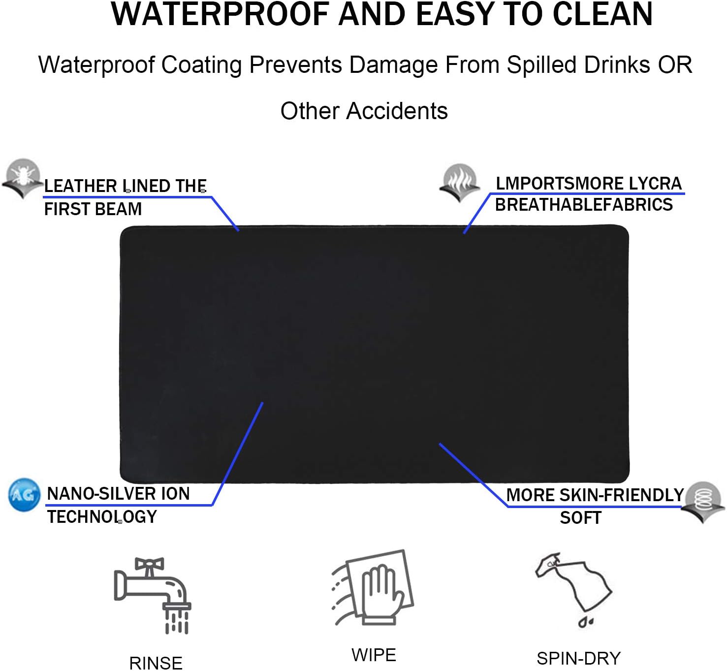 TEDNETGO Large Gaming Mouse Pad, Waterproof Extra Large Big Mouse Pad with Stitched Edge, XXL Non-Slip Black Computer Long Mousepad Desk Mat for Gamer, Office & Home, Black - Image 4