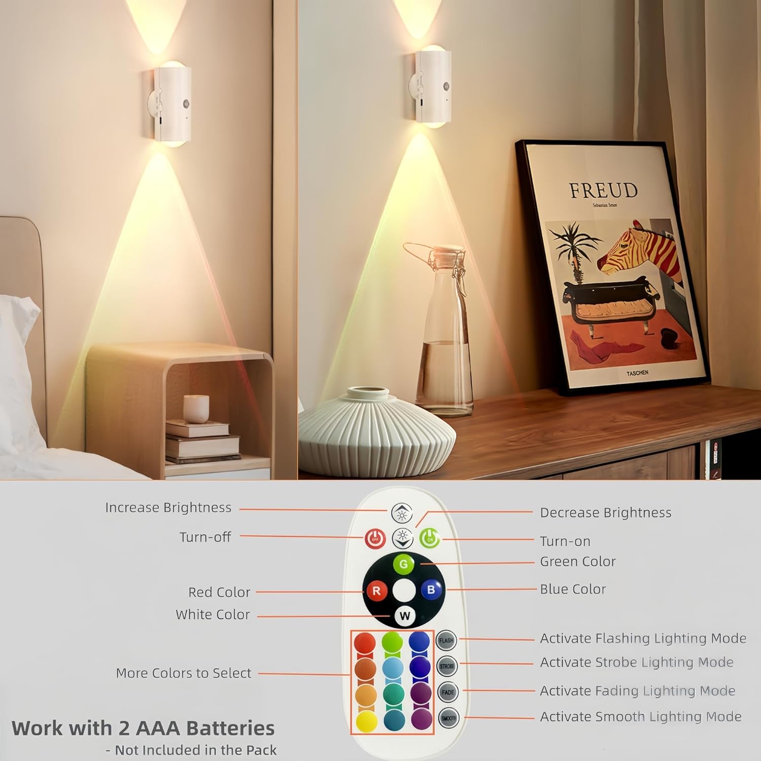 4 Pack Rechargeable Dynamic RGB LED Wall Lamp, Motion-Sensing Step Lights with Remote Control, 1200mAh Battery, Dimmable, Magnetic Mount for Staircase, Hallway, Bedroom, Kitchen, Bar - Image 7