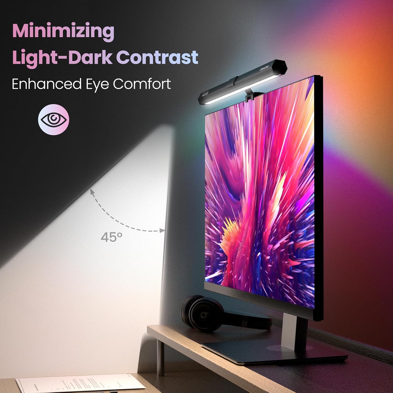 Quntis Monitor Light RGB Backlight, Eye-Care Computer Lights Bar Gaming Office Desk Lamp, 15 Modes Backlight, 3 Color Temperature & Brightness Dimmable Front Light, Ra95 Screen No Glare Monitor Lamp - Image 3