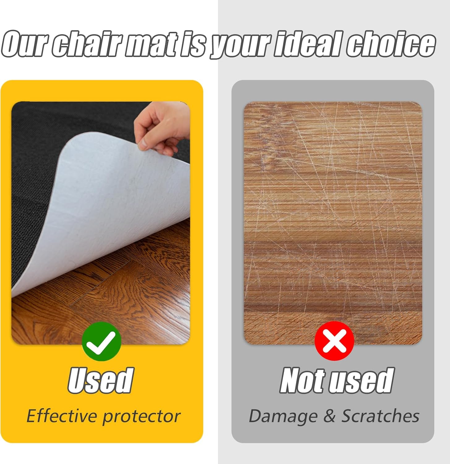 Sycoodeal Office Chair Mat for Hardwood Floor,Office Computer Gaming Chair Mat for Tile Floor,Large Floor Protector Rug,Anti-Slip,Easy to Clean,Pure Black(48"x36") - Image 3