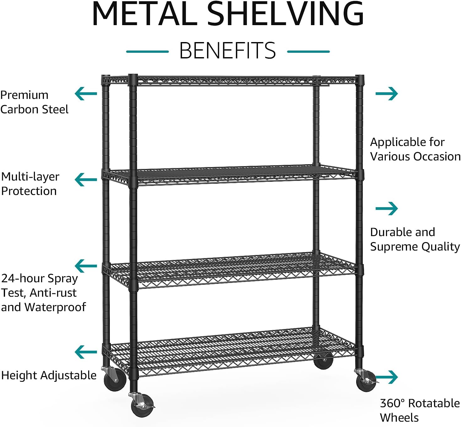 IZEUK Garage Shelving Wide Storage Shelves 4 Tier Metal Shelves 3200 LBS Heavy Duty Adjustable Utility Shelf Rack Black 23.6" D x 53.1" W x 73.6" H - Image 4