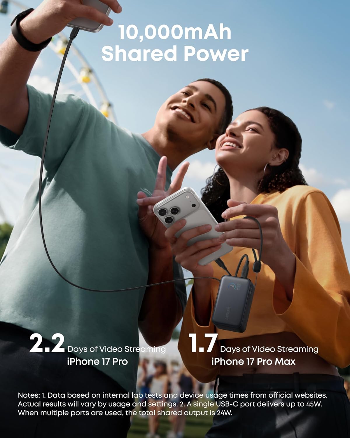 Anker Nano Portable Charger, 45W 10000mAh with 2.3 ft Retractable Cable, Compact Power Bank, Travel Essential Phone Battery Pack for iPhone 17/16 Series, iPad, Galaxy, Pixel, and More - Image 6