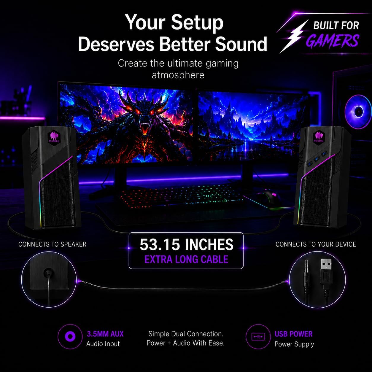 W-206RE RGB Gaming Speakers for PC, Bluetooth & USB Desktop Speakers for Gaming PC and Monitor, Touch Control Stereo Computer Speakers with 21 LED Light Modes - Image 8