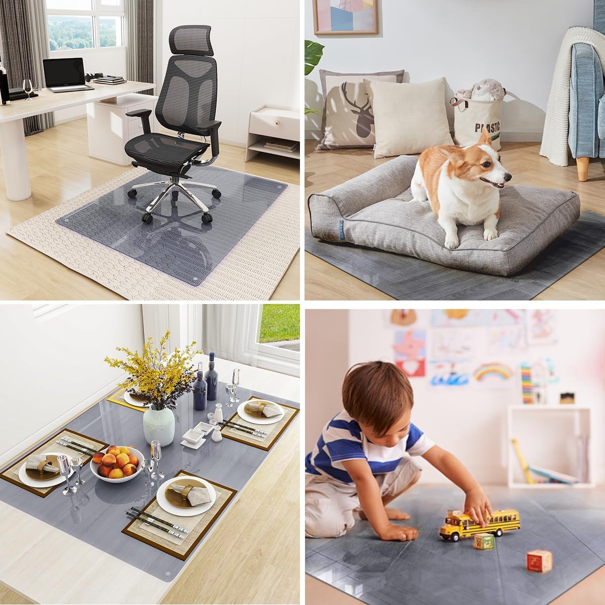 Tempered Glass Floor Mat for Office Chair, 36" x 46" Heavy Duty Hard Office Chair Mat, for Carpeted or Hard Floor, with 4 Anti-Slip Pads, Grey - Image 6