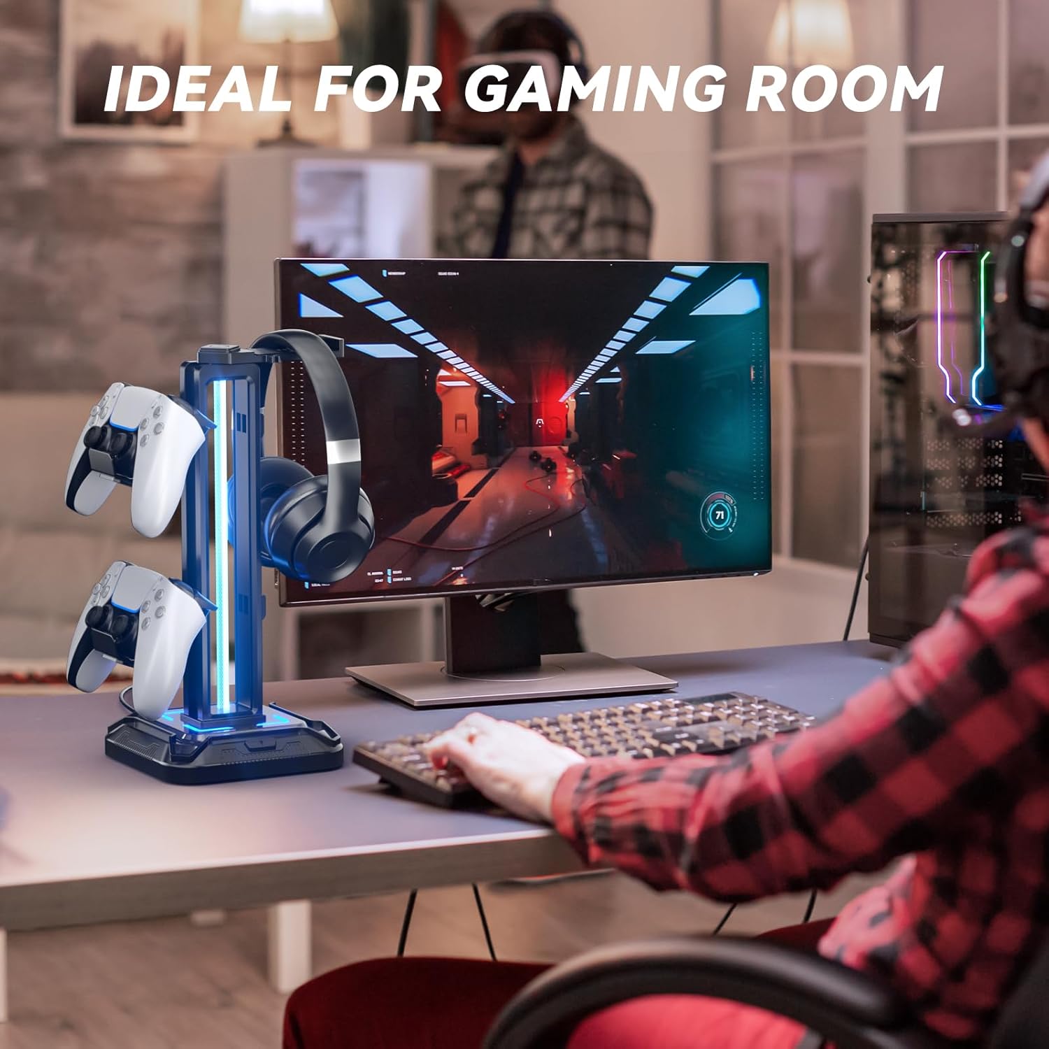 KDD RGB Headset Stand with 9 Light Modes - Controller Holder for Desk - Rotatable Headphone Stand & Detachable Controller Hook for PC Earphone Accessories(Black) - Image 7