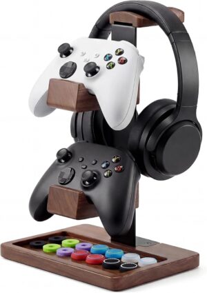 2-in-1 Solid Wood Headset Stand wit...