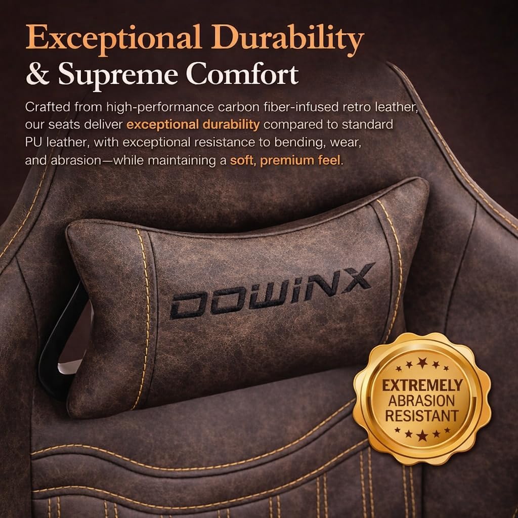 Dowinx Gaming Chair Breathable PU Leather Gamer Chair with Footrest Massage Lumbar Support, Big and Tall Ergonomic Reclining Computer Chair with Pocket Spring Cushion for Adults Teens (Brown) - Image 4