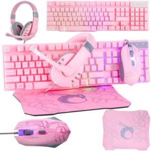 Pink Gaming Keyboard and Mouse Head...