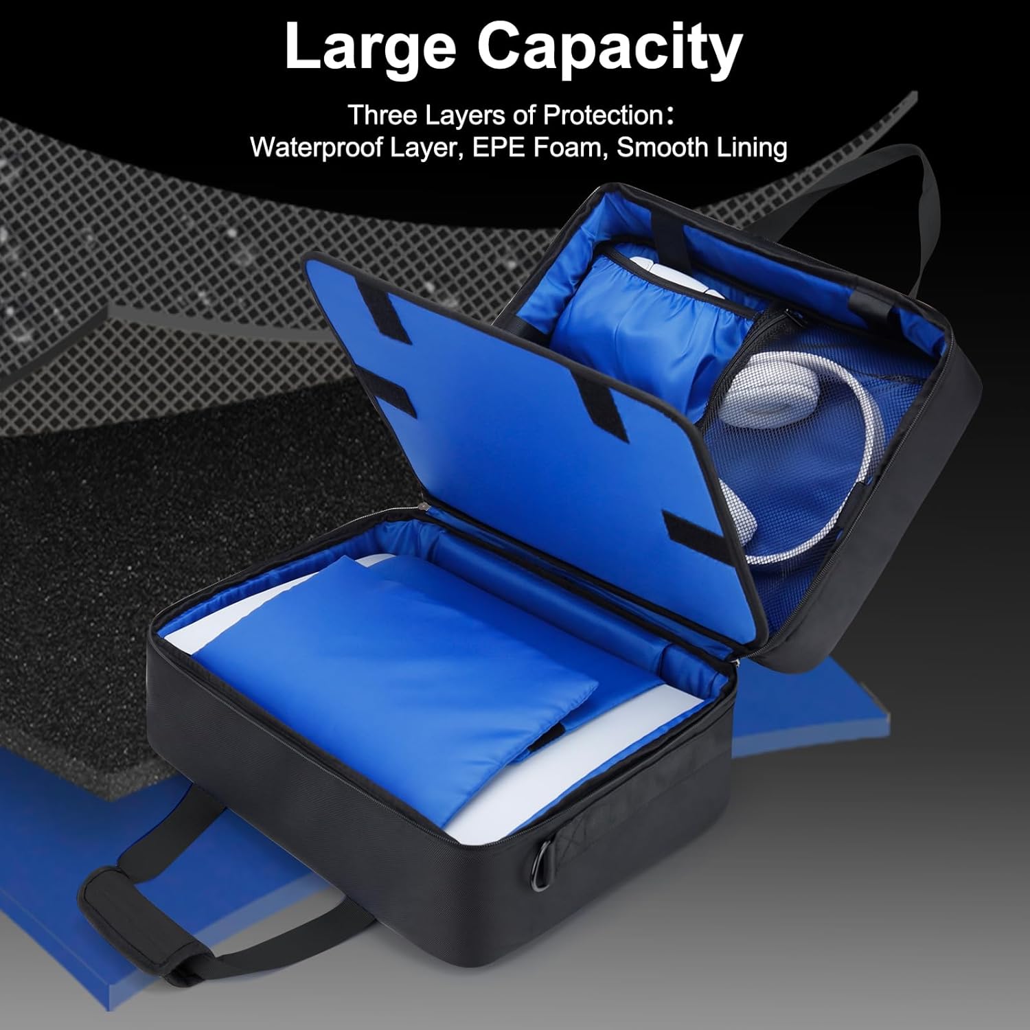 GDNasist Carrying Case Fit for PS5, Travel Thickened Protective Bag Compatible with Playstation 5 Console, Headset, PS5 Controller, Game Discs, and Gaming Accessories, All Black - Image 2
