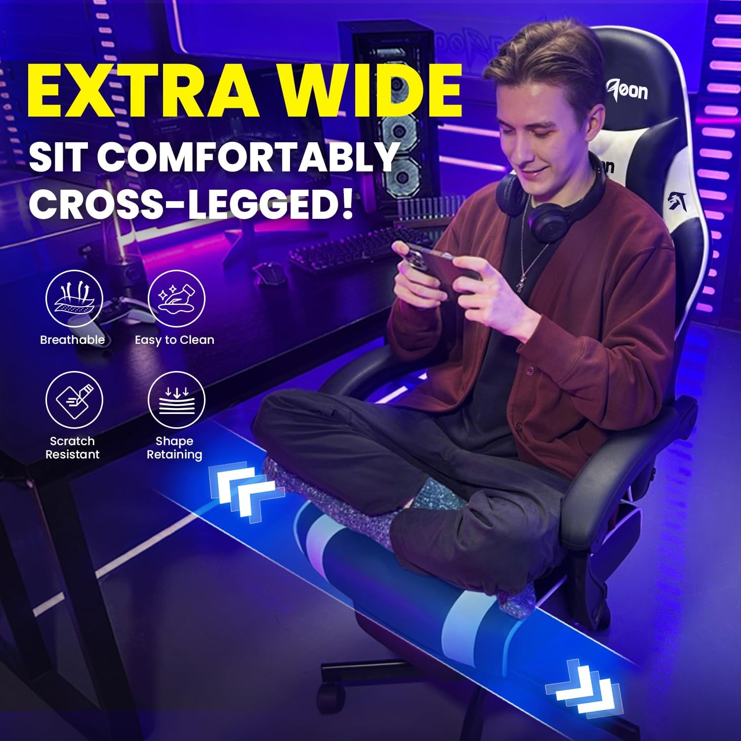 Gaming Chair for Adults Gamer Game - Ergonomic Gaming Chair with Footstool, Headrest, and Lumbar Support Height Adjustable Leather Game Chair’s 200 KG Load Bearing Capacity White - Image 8