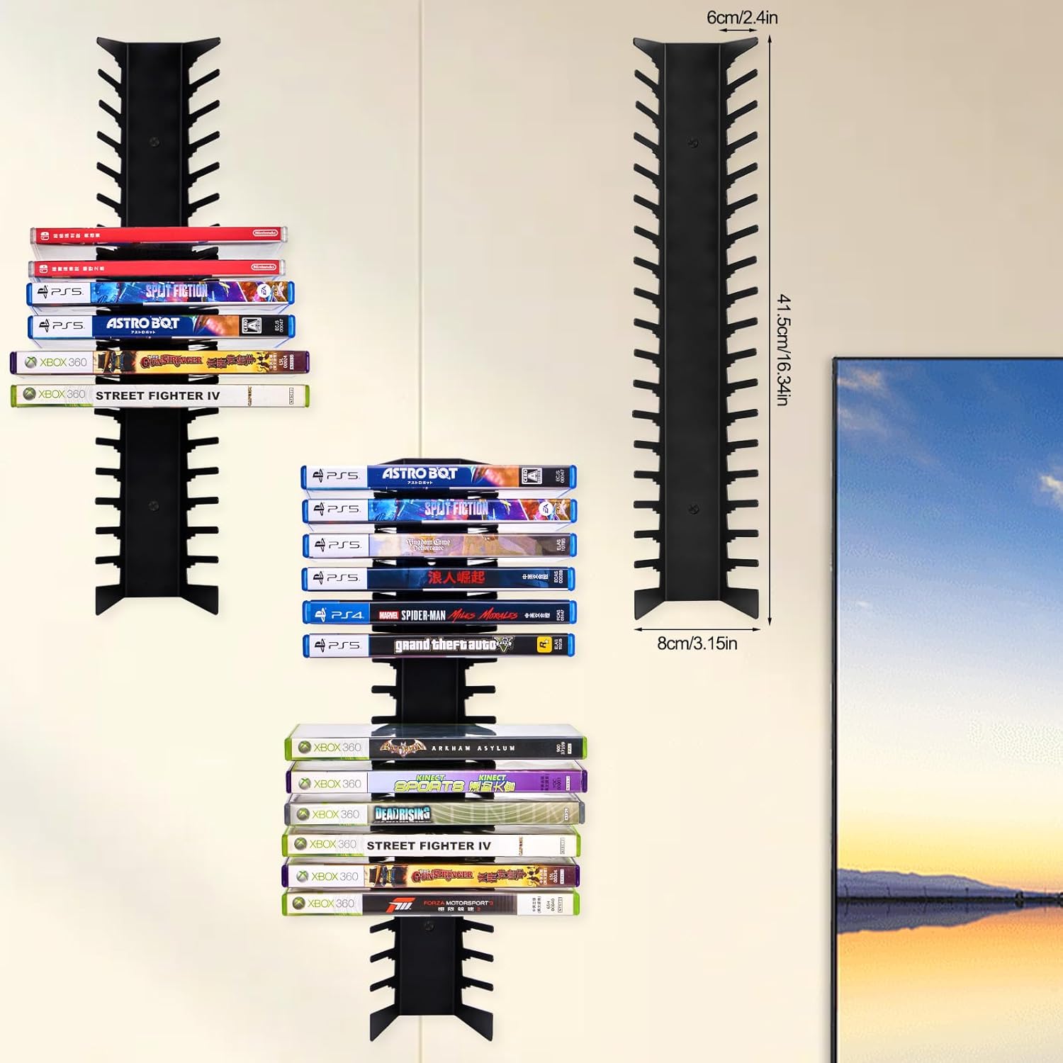 4 Pack Video Game Case Storage Wall Mount - Holds Up to 72 Disc Boxes,Metal Wall Mounted Game Case Holder for PS,DVD,Xbox Game Organizer - Image 3