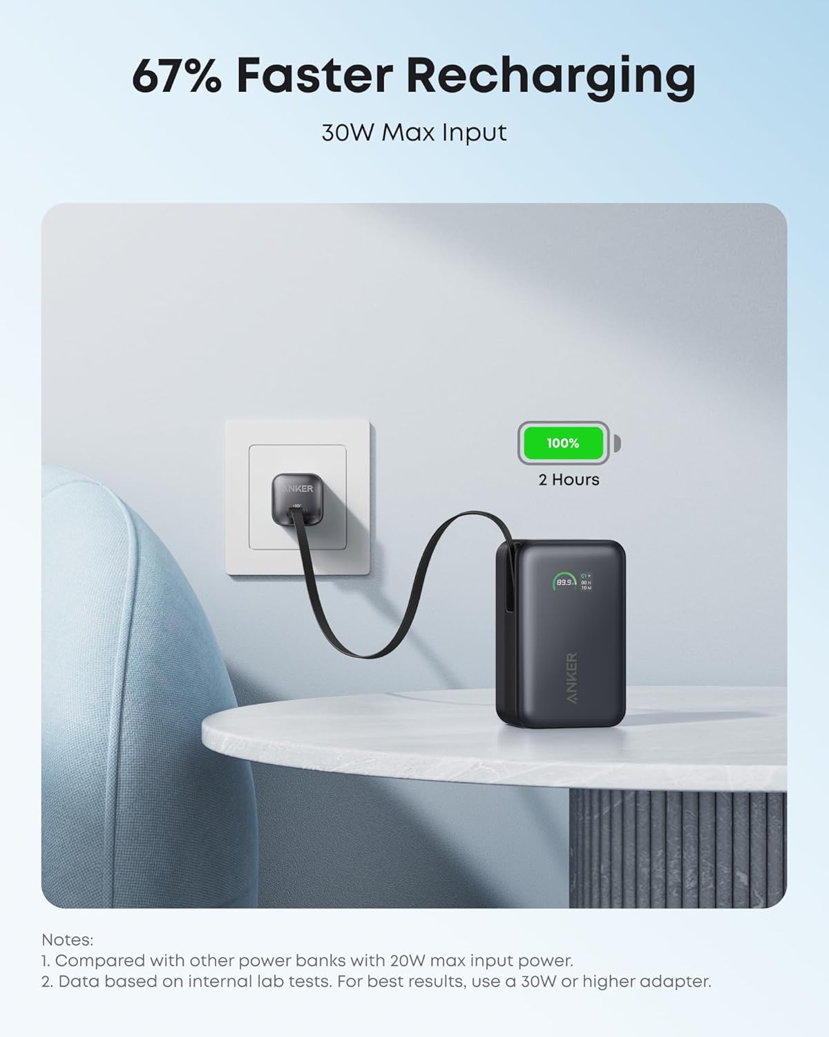 Anker Nano Portable Charger, 45W 10000mAh with 2.3 ft Retractable Cable, Compact Power Bank, Travel Essential Phone Battery Pack for iPhone 17/16 Series, iPad, Galaxy, Pixel, and More - Image 8
