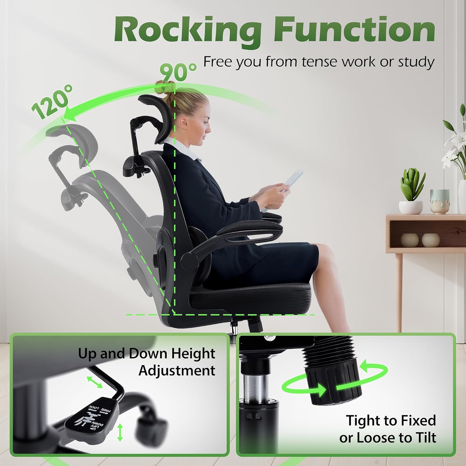 AreShark Office Chair Ergonomic Desk Chairs with Adjustable Lumbar Support& Headrest Hanger, High Back Breathable Mesh Chair with Wheels, Rolling Swivel Comfy Task Computer Chair for Home Work Gaming - Image 7