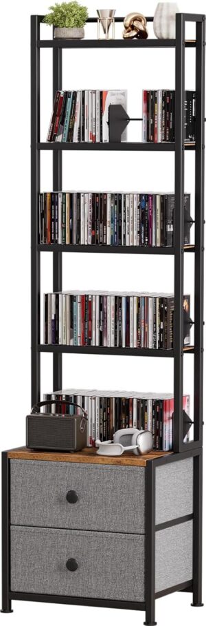 CD Storage Rack with Drawer, 5-Tier...