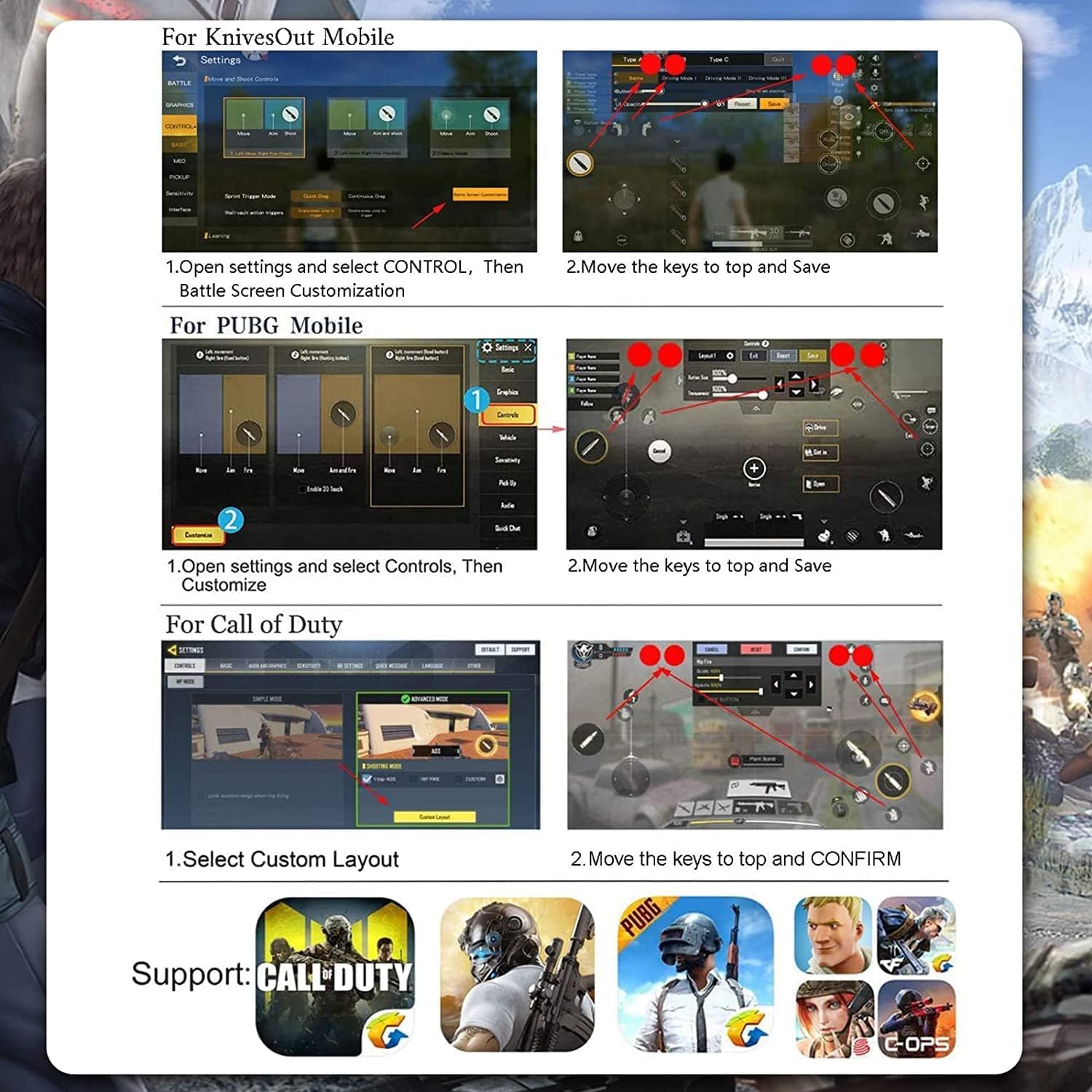 PUBG Mobile Triggers 13 in 1 Combo, 4 Gaming Triggers Mobile Phone Game Controller for PUBG/Knives Out/Call of Duty/Rules of Survival, Aim & Fire Trigger for iPhone & Android Phone (Boy) - Image 6