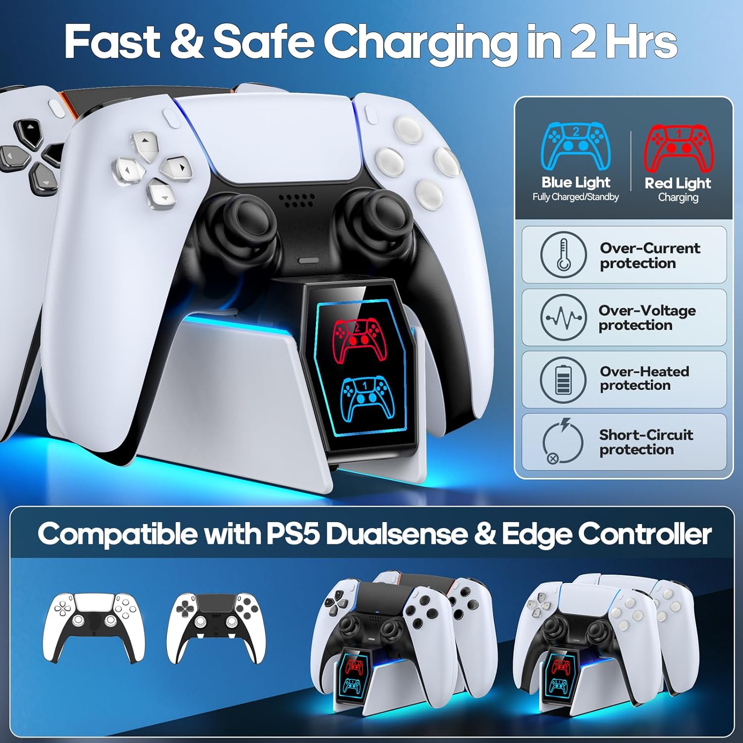 PS5 Controller Charger Station Compatible with PlayStation 5 Faceplates Edge & Dual Controller, 9 RGB PS 5 Accessories Charging Stand, PS5 Dock with LED Indicator, for PlayStation 4 Cooling Systems - Image 2